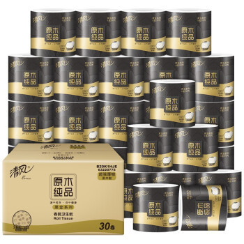 Qingfeng Black Gold Thick and Durable 4-Ply 110g*30 Rolls Extra Thick Toilet Paper Roll Tissue Paper Whole Box