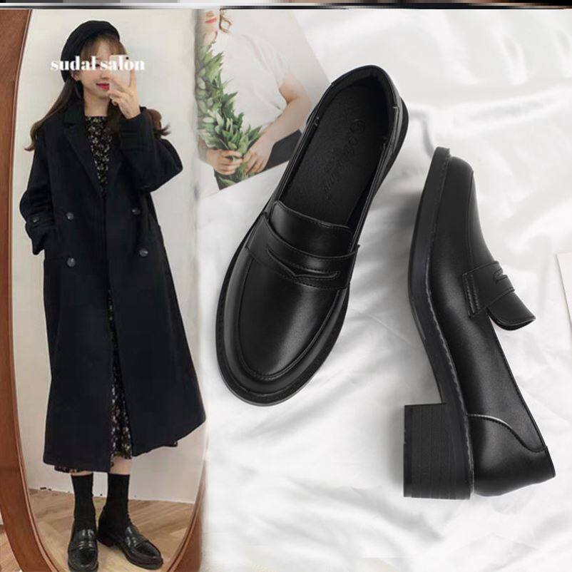 British style autumn long standing comfortable small black shoes professional women's flat-bottomed soft-bottomed ultra-soft non-abrasive work shoes
