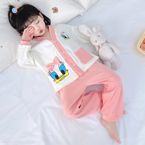 Child Sleepwear Spring Autumn Season 2024 New Pure Cotton Long Sleeve Girl Cardiovert Suits Suit Deep Autumn Girl Baby