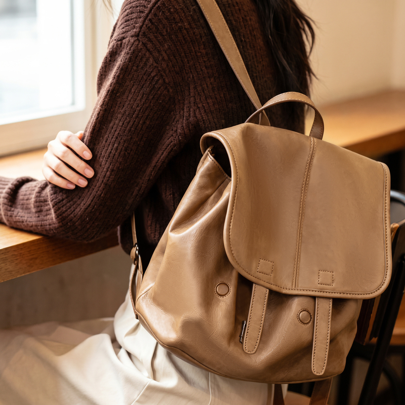 Song Jia's Same Style 2026 Vegetable-Tanned Sheepskin Messenger Backpack, Large Capacity, Suitable for Work, Commuting, and Casual Use, New Model Bag