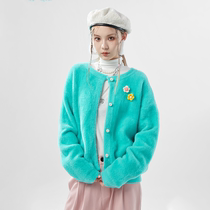 ICEONME Pearl Clasp Imitation Mink Fluff Coat Jacket Cardiovert Lady Autumn Winter New Student Short soft glutinous knit cardiovert