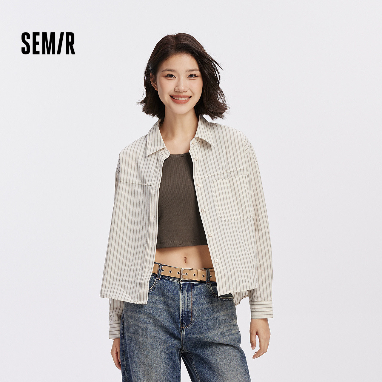 森马长袖衬衫女短背心oversize衬衣2025秋季两件套101525105015-淘宝Taobao | 天猫Tmall
