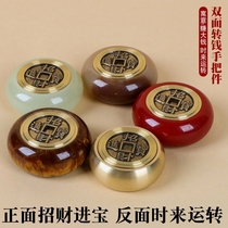 Pure copper money transfer handpiece ornaments double-sided rotating decompression to attract wealth and fortune when the time comes to run luminous cinnabar hand toy pieces