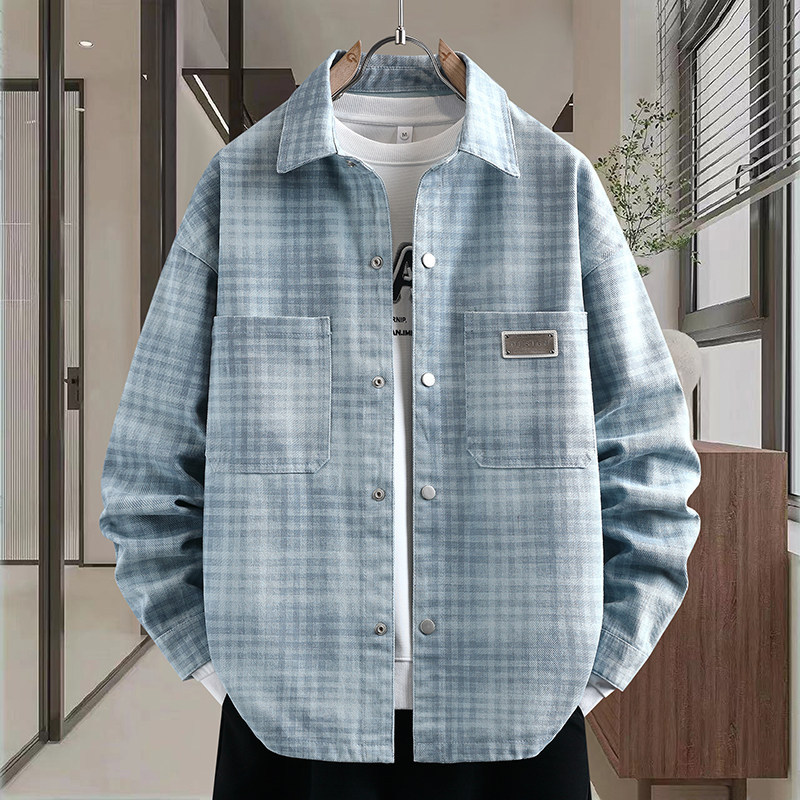 American Casual Style Denim Single-Layer Gradient Shirt Jacket Men's Turn-Down Collar Loose Trendy Brand Jacket Spring and Autumn New Style