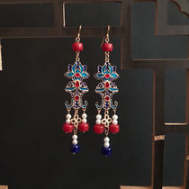 Fu Luming earrings Hanfu earrings original retro earrings without ear holes earrings cloisonne ear clips ancient palace