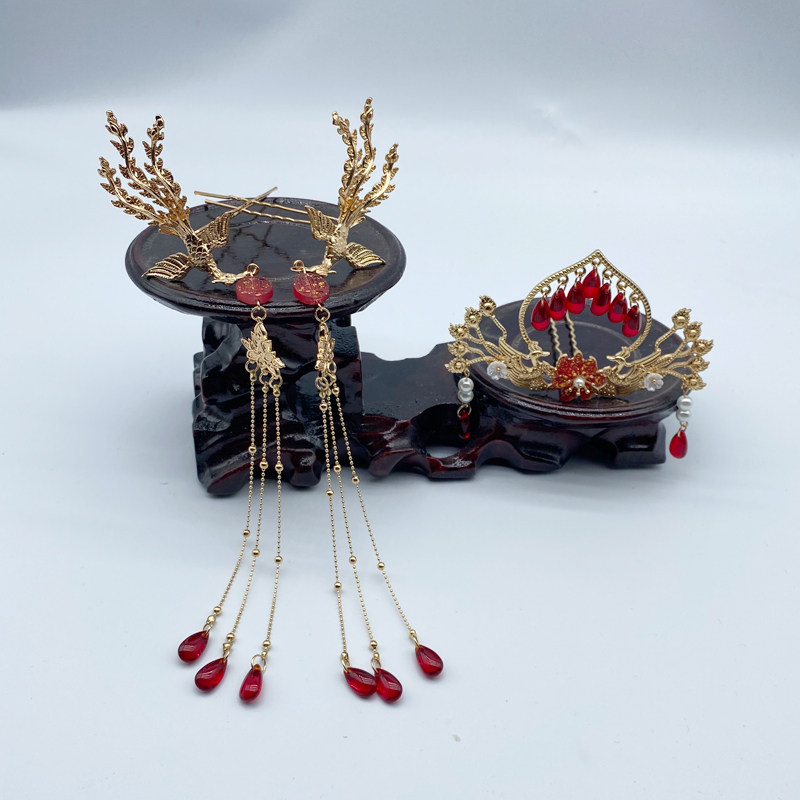 Little Phoenix suit original Hanfu hair accessories ancient style headdress Ming hairpin tassel step shaking hair crown hairpin hairpin