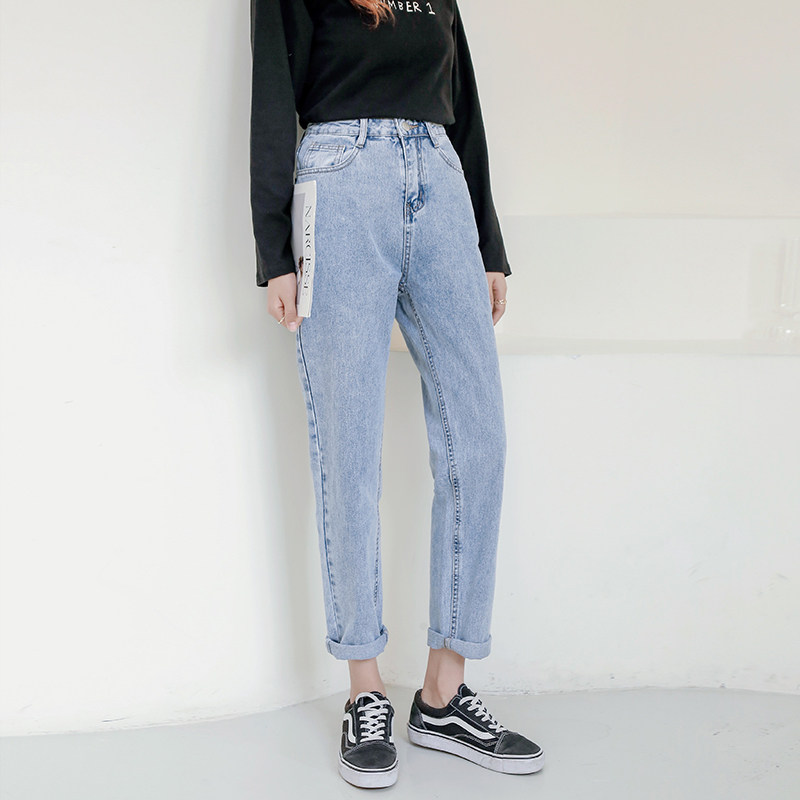 Boulene's Light Blue Hallen Jeans Woman Straight Drum Loose Spring Dress 2022 New High Waist Display Slim Old Daddy Pants