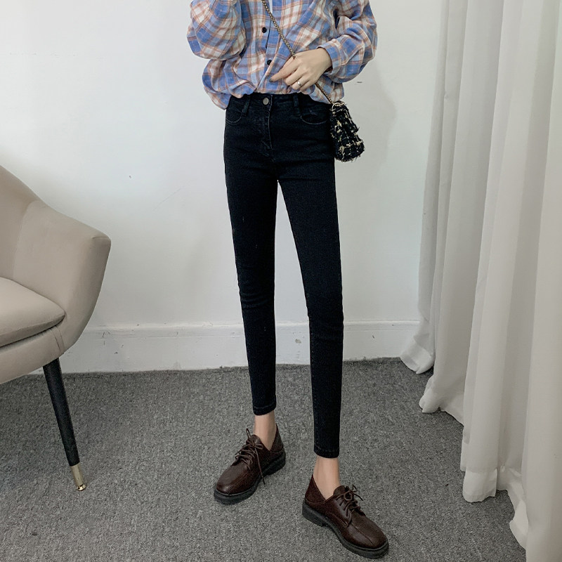Jeans women slim thin feet spring 2021 new high waist tight nine-point black pants small man