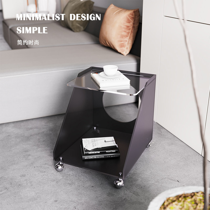 Light luxury creative acrylic bedside table black small apartment simple model with wheels removable bedside table sofa side table