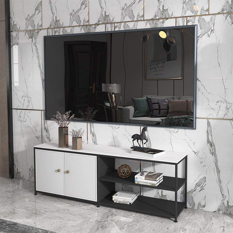 Nordic light luxury rock slab tea table TV cabinet combination modern minimalist small apartment living room landing iron TV cabinet