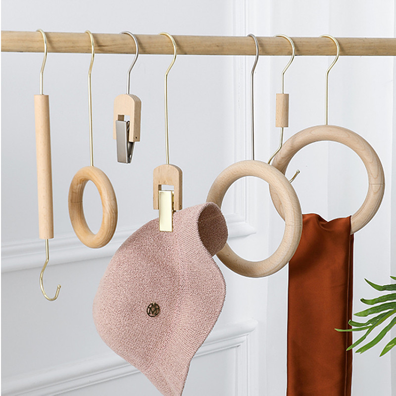Log silk scarf S hook solid wood scarf hat tie clip clothing store S-shaped beech decorative hook round display stand