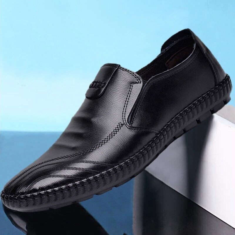 Men's business casual leather shoes four seasons Korean version all-match beanie shoes soft sole slip-on single shoes driving shoes