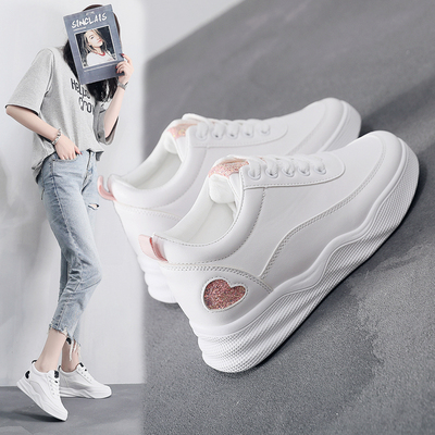 春季新款女鞋内增高小白鞋女皮面韩版百搭