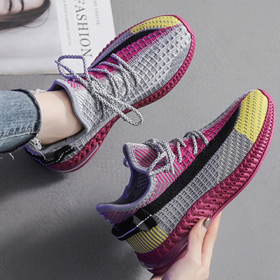网红飞织女鞋春秋季拼接色椰子鞋透气运动鞋
