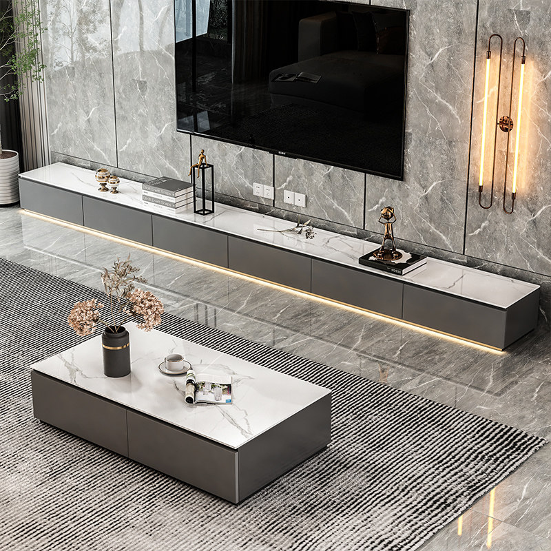 Floor TV cabinet long version light luxury minimalist rock board coffee table combination modern living room small apartment TV cabinet new