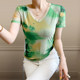Fashionable age-reducing printed T-shirt women's short-sleeved summer dress new sexy V-neck tie-dye printed mesh top temperament small shirt
