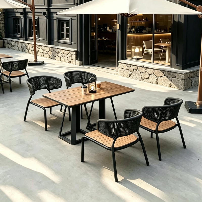 Outdoor Popular Restaurant and Cafe Commercial Outdoor Furniture, Waterproof, Sun-Resistant, Rust-Proof Plastic Wood Tables and Chairs for Patio Use Outdoor Popular Restaurant and Cafe Commercial Outdoor Furniture, Waterproof, Sun-Resistant, Rust-Proof Plastic Wood Tables and Chairs for Patio Use