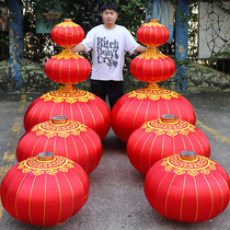 Large Red Lantern Outdoor Lantern Sun Protection Waterproof Silk Cloth Iron Mouth Lantern National Day Mid-Autumn Wedding Celebration Festive Lantern Pendant