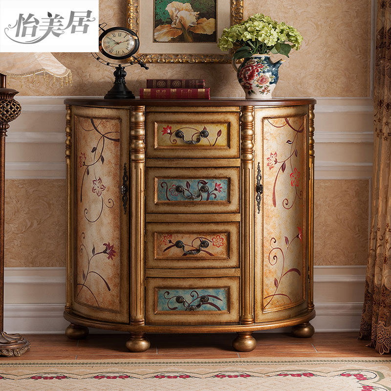 American country retro solid wood painted hallway semi-circle porch cabinet porch table multi-functional storage cabinet villa drawer
