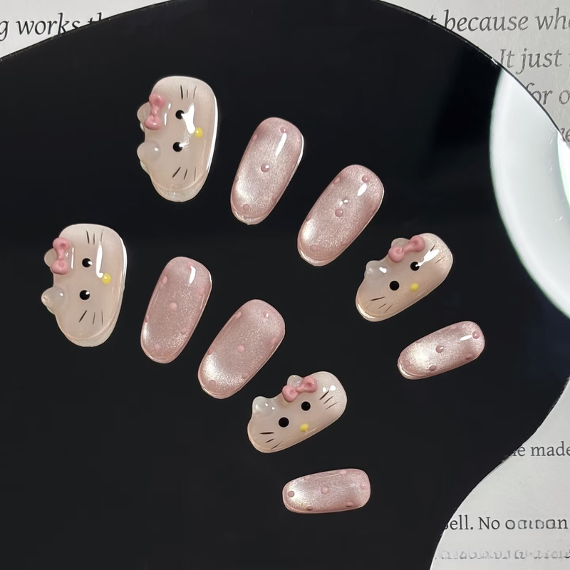 Ten-Finger Delicate Handmade Kt Press-On Nails Collection with 3D Relief, Cute Style, Sweet Fake Nails Ten-Finger Delicate Handmade Kt Press-On Nails Collection with 3D Relief, Cute Style, Sweet Fake Nails