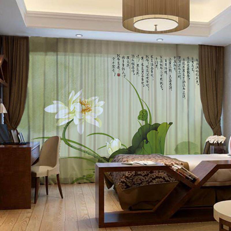 Chinese style lotus lotus Buddha curtain living room new Chinese style light-proof non-person gauze curtain Chinese style bedroom Buddha hall
