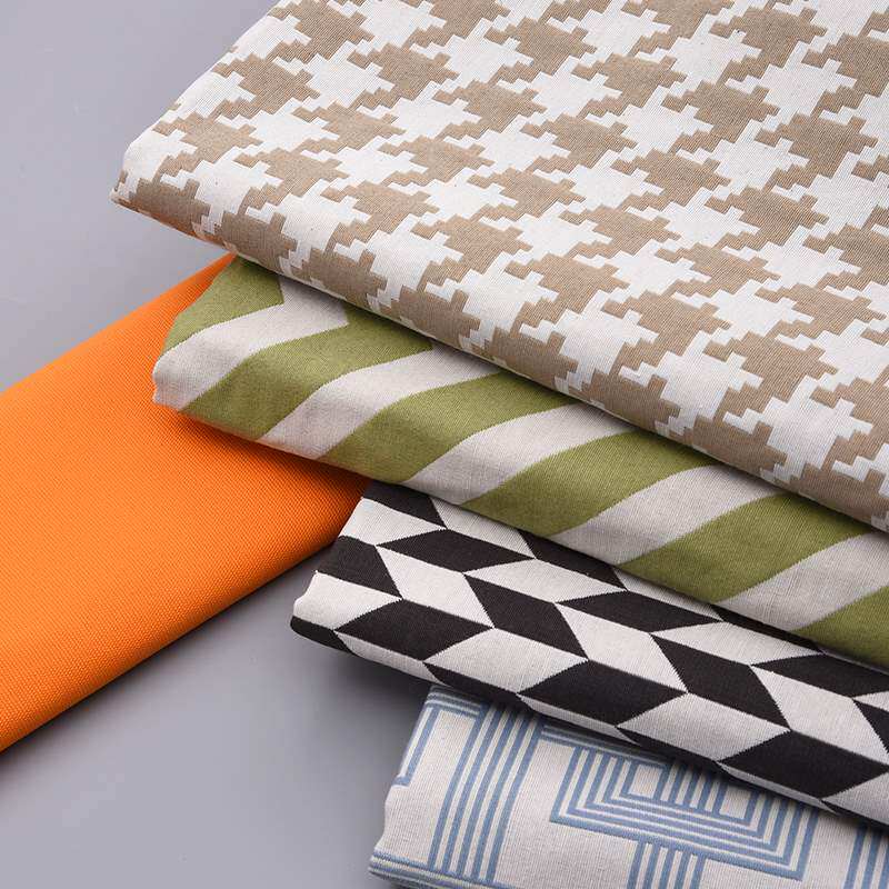 Houndstooth jacquard printed cotton and linen fabric thickened sofa fabric striped plaid linen old coarse cloth