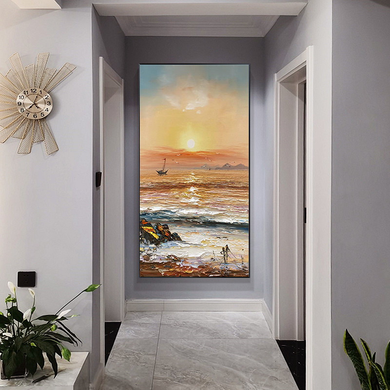 Pure hand-painted oil painting into the entrance corridor decorative painting vertical version of the light luxury modern simple hanging painting booming large