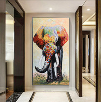 Modern simple porch decorative painting pure hand-painted oil painting into the house corridor aisle elephant murals living room floor hanging painting
