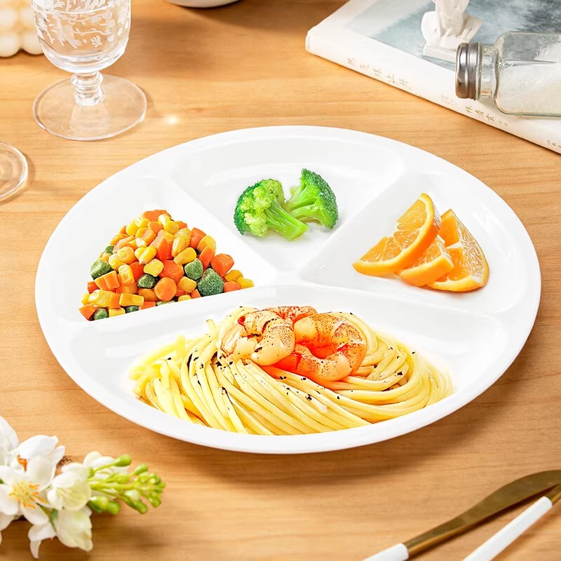 Household Bone China Plate with Divided Sections for Portion Control, 211 Weight Loss-Specific Children's Ceramic Divided Breakfast Plate