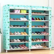 Simple double-row large-capacity storage shoe rack with cloth cover combination zipper wrought iron disassembly dust-proof moisture-proof shoe cabinet