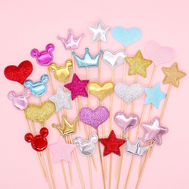 pu cortex sequin loving cake decoration plug-in plug-in net red pentagram stars children birthday baking inserts-Taobao
