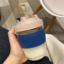 Creative coffee cup portable office insulated glass with suction tube Cup girl drinking cup ins Wind cute