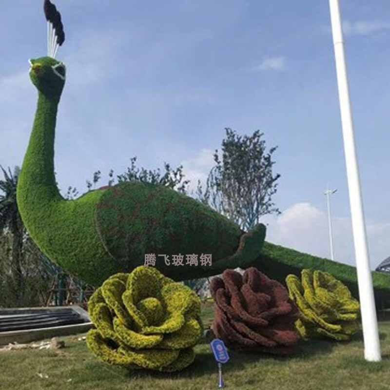 Outdoor party building large-scale simulation animal green sculpture municipal garden glass steel landscape peacock flower bed sculpture custom