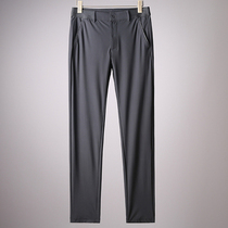 Hong Kong high-end ice silk casual pants mens summer thin slim straight stretch mens business trend long pants