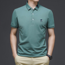 Hong Kong high-end polo shirt mens short sleeve trend slim mens mulberry silk business leisure cotton lapel T-shirt
