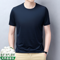 Hong Kong mulberry silk short sleeve T-shirt men Business half sleeve men casual silk round neck Ice Silk seamless high grade mens clothing