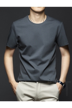 Hong Kong high-end ice silk short sleeve T-shirt mens Tide brand seamless mens solid color round neck mercerized cotton business half sleeve mens