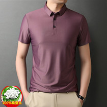 Hong Kong mulberry silk short sleeve T-shirt mens summer thin business leisure Ice Silk half sleeve polo shirt Mens