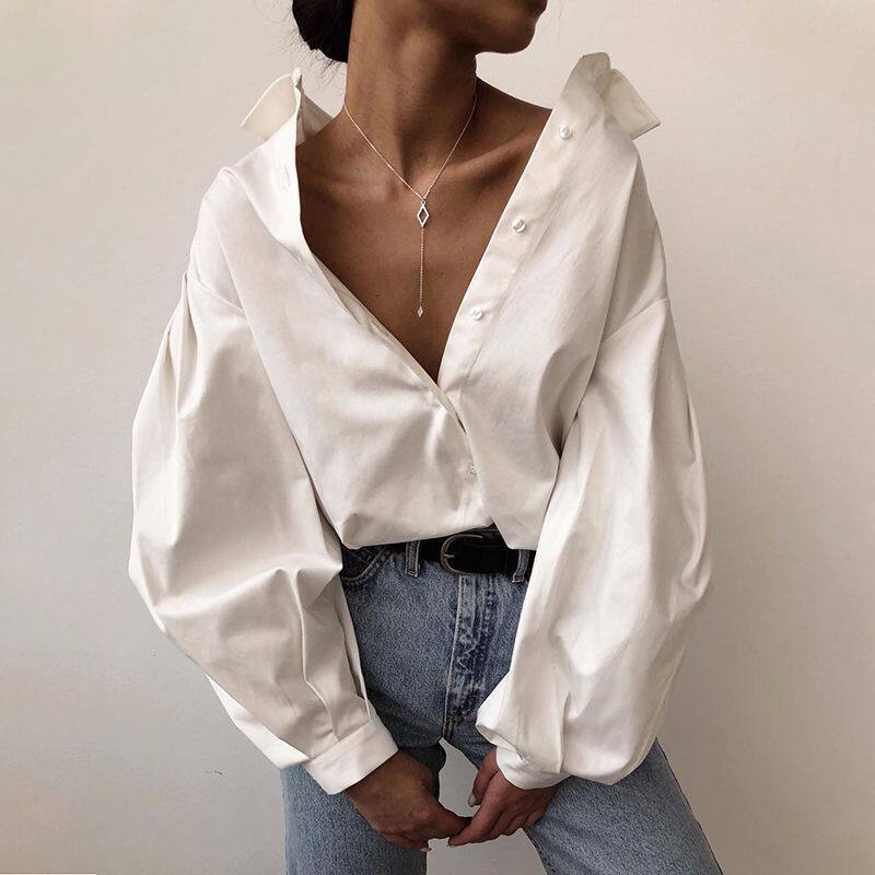 2021 Spring Summer lantern sleeves shirt woman autumn and American wind women's clothing design sensation small crowd sexy white long sleeve blouses