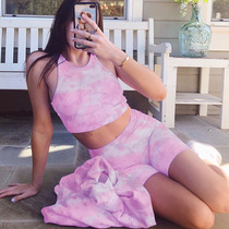 2021 spring womens dress new European and American street boomers fashion round neckline Umbilical Tie Dye Vest Shorts Suit