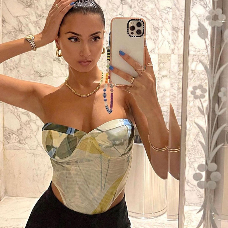 European and American 2022 women's clothing summer new short blouses with small chest sexy smeared sbreasts micropenetrating tight corset vests