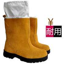 Labor protection boots safety boots export high-top anti-smash anti-puncture cowhide yellow rubber boots