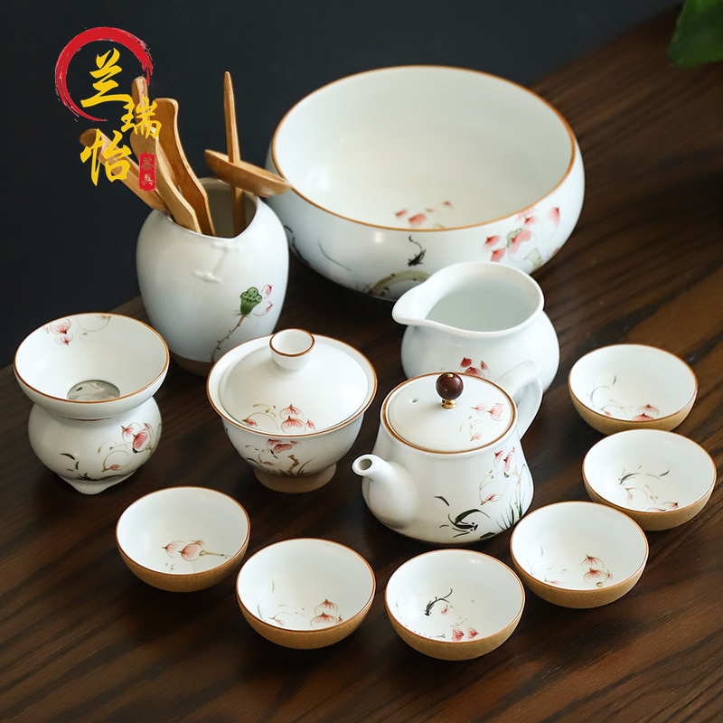 LAREEY Chinese Kung Fu Tea Set High-end Ceramic Building Tea Cup Cover Bowl Tea Tool Accessories