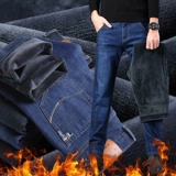 Утепленные эластичные модные джинсы, универсальные удерживающие тепло штаны для отдыха, свободный прямой крой, большой размер