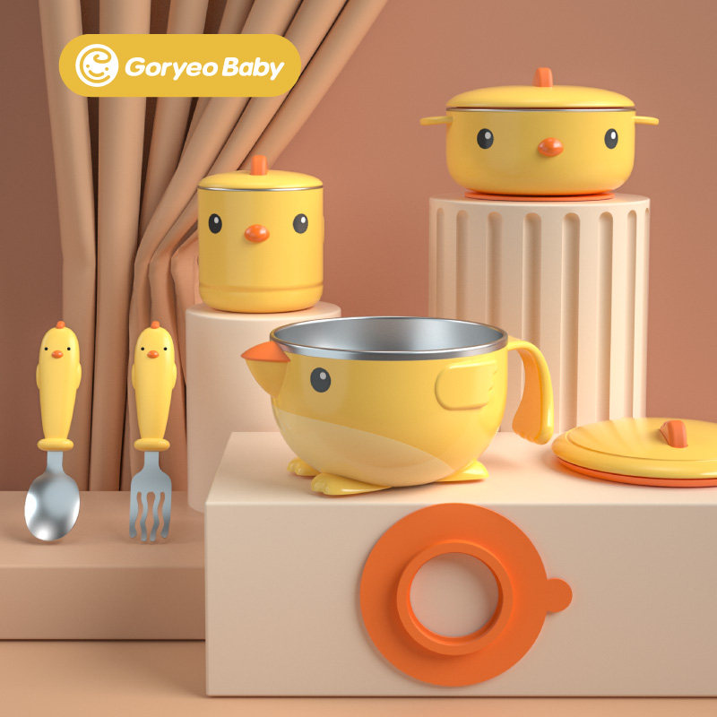 Korean baby tableware baby stainless steel anti-fall bowl sucker bowl baby water bowl non-staple food insulation bowl