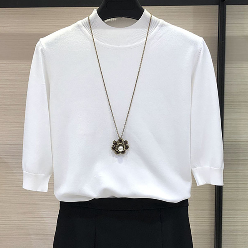 Year Amashxinte 2022 spring, summer and autumn new counter half turtleneck bottoming sweater ice silk T-shirt women