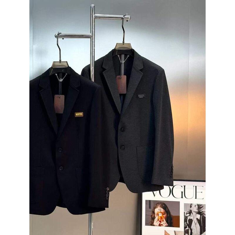 26 New Early Spring Lp Men's Business Style Badge Luxury Blazer Old Money Fashion Casual Suit Black