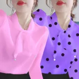 Футболка, шифоновый осенний лонгслив, рубашка, V-образный вырез, оверсайз