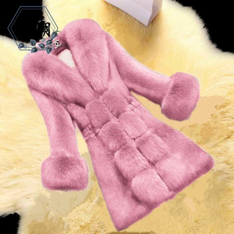 Pink2020 new pattern Autumn and winter Big size Women's wear rabbit 's hair leather and fur loose coat Medium and long term Imitation Fox fur collar keep warm overcoat fashion
