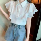 Шифоновая летняя рубашка, короткий рукав, по фигуре